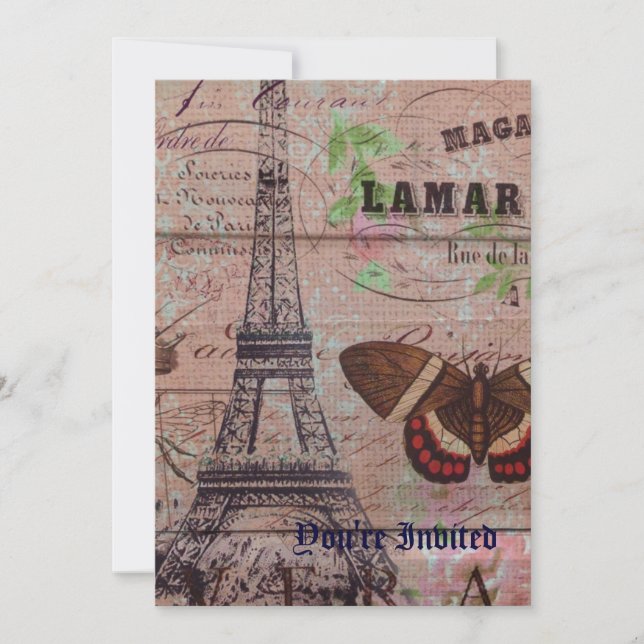 Kronenschmetterling Paris Eiffelturm Einladung (Vorderseite)