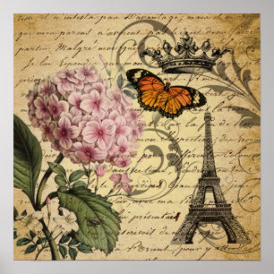 Kronenskript Hydrangea Vogel Französisch botanisch Poster