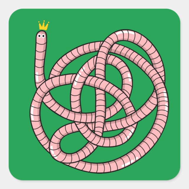 Kronenwurm aus Cartoon Quadratischer Aufkleber (Vorderseite)