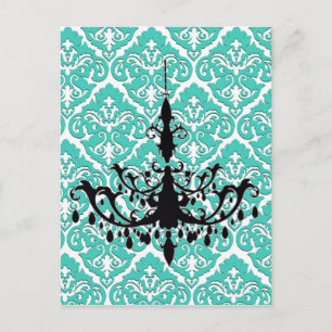 Kronier-Silhouette Aquamarin Damask Postkarte