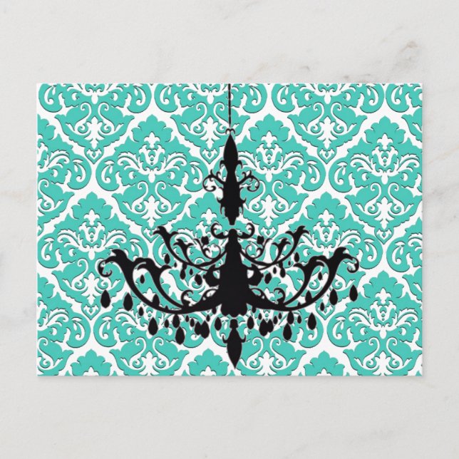Kronier-Silhouette Aquamarin Damask Postkarte (Vorderseite)