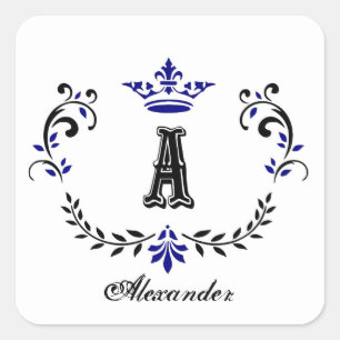 Kronkleider für eine Monogramm-Hochzeit Quadratischer Aufkleber