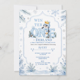 Kronkpenguin Winter ONEderland Erster Geburtstag Einladung