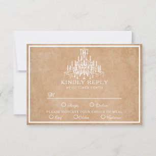 Kronleuchter auf braunem Papier RSVP Karte