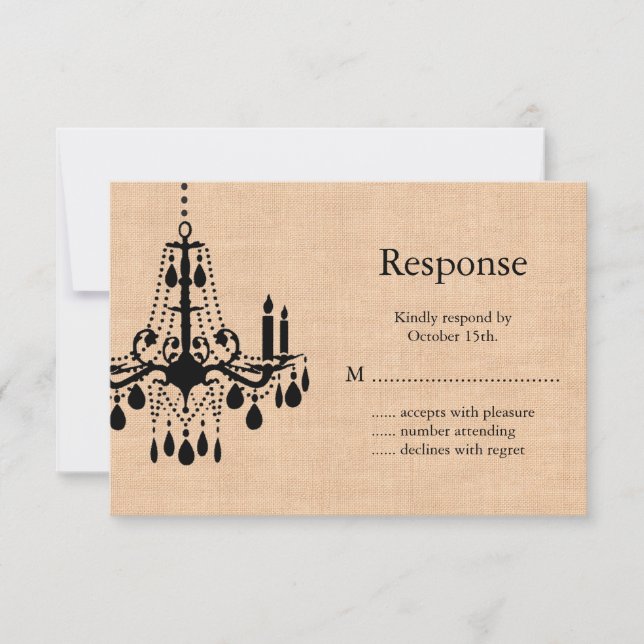 Kronleuchter auf Burlap UAWG RSVP Karte (Vorderseite)