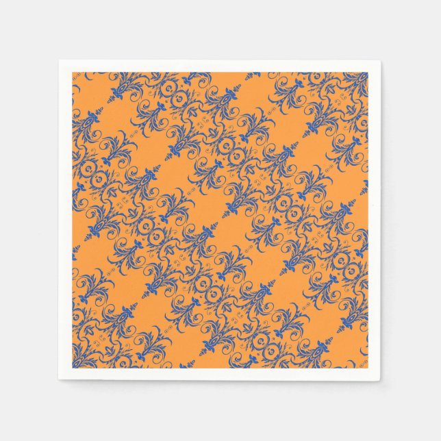 Kronleuchter aus blau-orangefarbenem Stoff Serviette (Vorderseite)