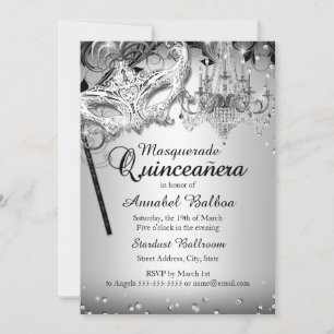 Kronleuchter-Maskerade-Silber-Quinceanera-Einladun Einladung