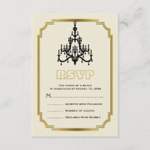 Kronleuchter und Art-Deco-Border-beige Hochzeit RS RSVP Karte