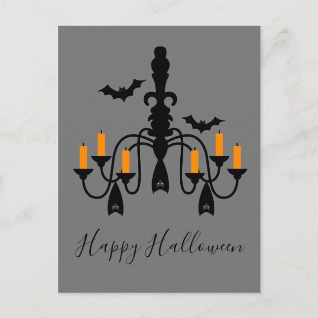Kronleuchter von Halloween-Kerzen und Fledermäusen Postkarte (Vorderseite)