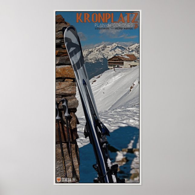 Kronplatz - Skis auf Cairn Poster (Vorne)
