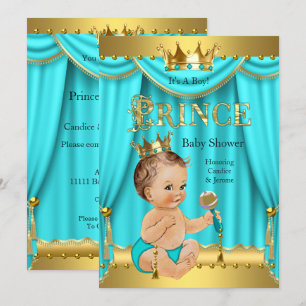 Kronprinzen-Baby-Party Gold Aqua Türkis Brünette Einladung
