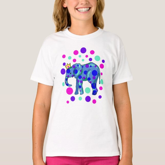 Krönte Elefanten mit Polka Dots Girls T - Shirt (Vorderseite)