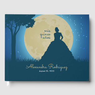 Krönte Silhouette mit dem Monde Quinceanera Gästebuch