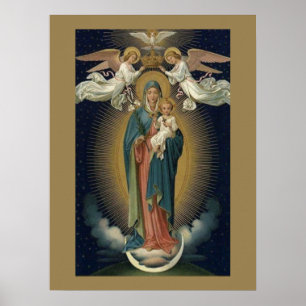 Krönung Jungfrau Maria mit Engeln Vintage Poster