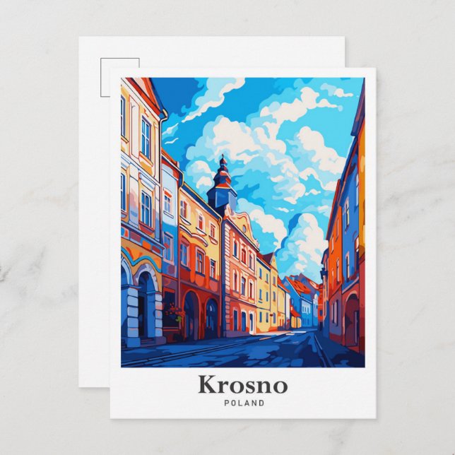 Krosno Poland Vintage Travel Potrait Illustration Postkarte (Vorne/Hinten)