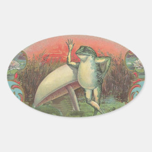 Kröte und Pilz Ovaler Aufkleber