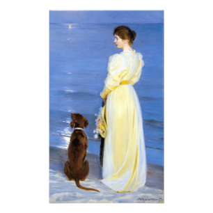 Kroyer - Die Frau des Künstlers und Hund am Ufer Fotodruck