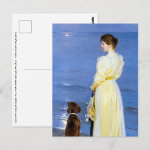 Kroyer - Die Frau des Künstlers und Hund am Ufer Postkarte