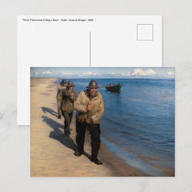 Kroyer - Drei Fischer ziehen ein Boot Postkarte (Vorne/Hinten)