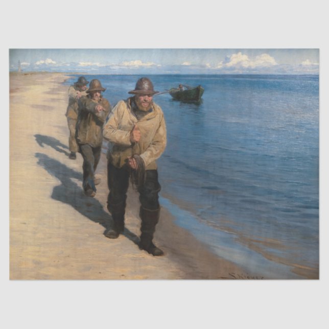 Kroyer - Drei Fischer ziehen ein Boot Seidenpapier (Vorderseite)