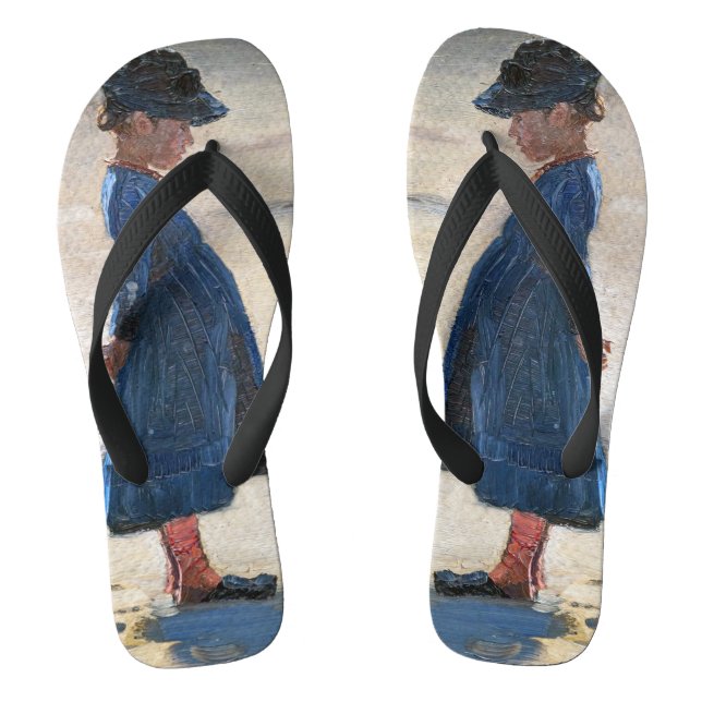 Kroyer - Little Girl stehend am Skagen Beach Flip Flops (Fußbett)