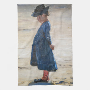 Kroyer - Little Girl stehend am Skagen Beach Geschirrtuch