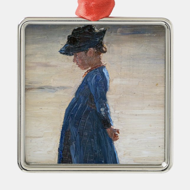 Kroyer - Little Girl stehend am Skagen Beach Ornament Aus Metall (Vorne)