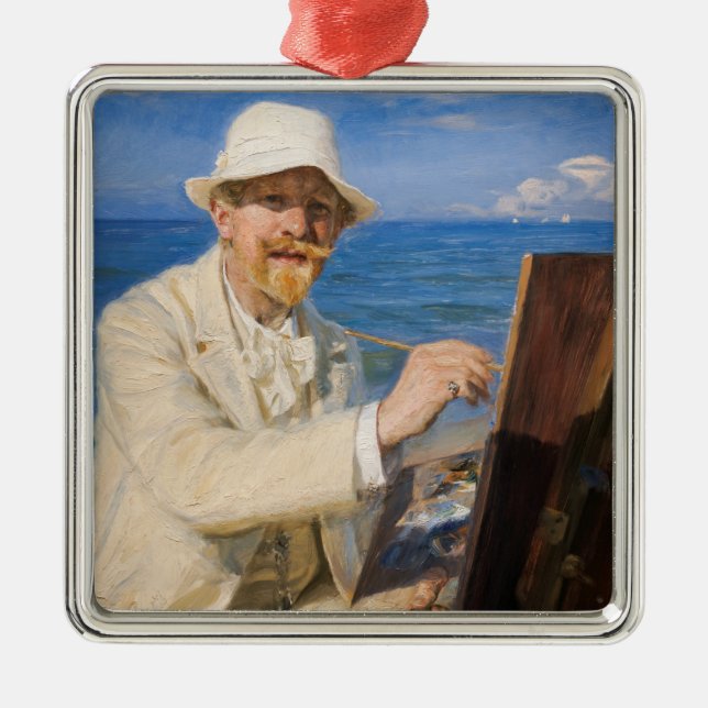 Kroyer - Selbstportrait am Strand von Skagen Ornament Aus Metall (Vorne)