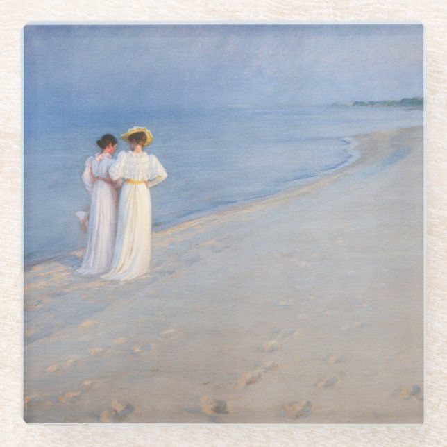 Kroyer - Sommer-Abend am Skagen Beach Glasuntersetzer (Vorderseite)