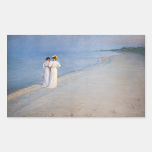 Kroyer - Sommer-Abend am Skagen Beach Rechteckiger Aufkleber (Vorderseite)