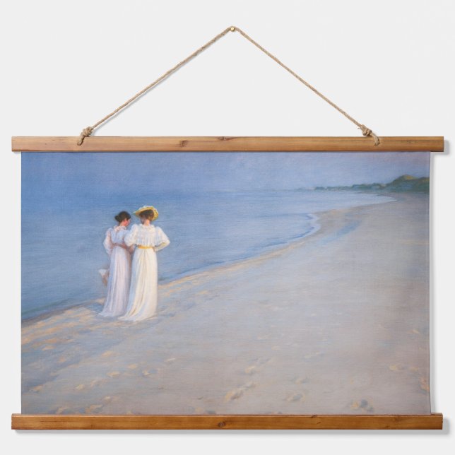 Kroyer - Sommer-Abend am Skagen Beach Wandteppich Mit Holzrahmen (Vorne)