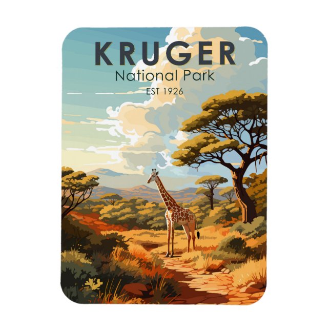 Kruger Nationalpark Südafrika Giraffe Vintag Magnet (Vertikal)