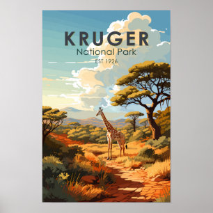 Kruger Nationalpark Südafrika Giraffe Vintag Poster