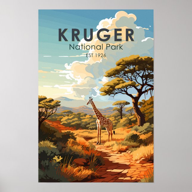 Kruger Nationalpark Südafrika Giraffe Vintag Poster (Vorne)