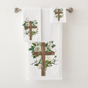 Kruzifix und Blume Badetuch Set