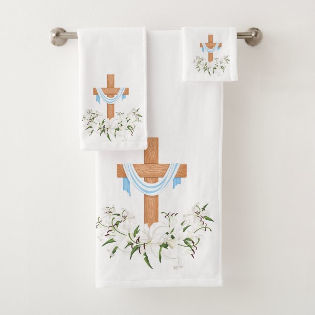 Kruzifix und Lilien Badhandtuch Set (Insitu)
