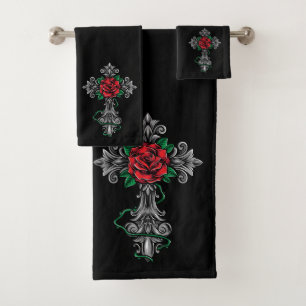 Kruzifix und Rose Badetuch Set