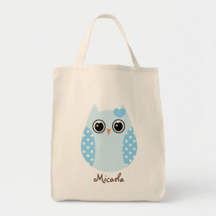 KRW Blue Polka Dot Owl Individuelle Name Tote Tasc Tragetasche