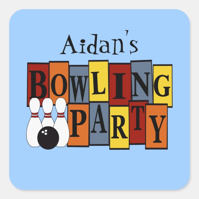 KRW Custom Bowling Birthday Party Quadratischer Aufkleber (Vorderseite)