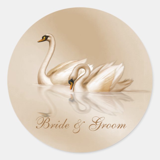KRW Custom Graceful Swans Wedding Runder Aufkleber (Vorderseite)