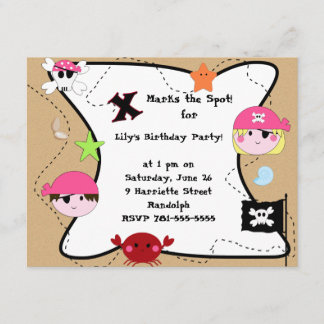 KRW Custom Pink Pirate Geburtstagspartei Einladung