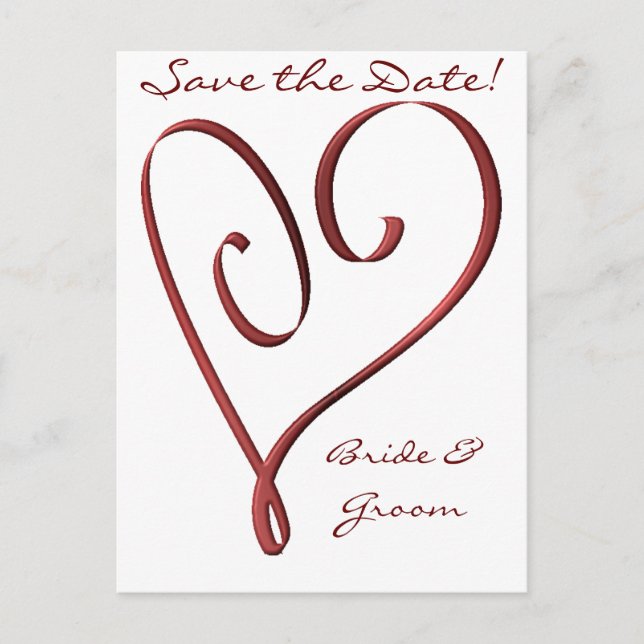KRW Custom Stylized Red Heart Save the Date Ankündigungspostkarte (Vorderseite)