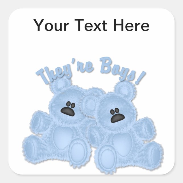 KRW Das sind Boys Twin Blue Teddy Bärenaufkleber Quadratischer Aufkleber (Vorderseite)