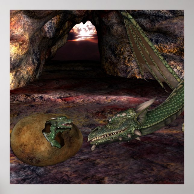 KRW Fantasie von Mutter und Kind-Drachen Poster (Vorne)