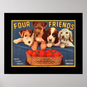 KRW Four Friends Vintages Tomatenkorb-Label Poster