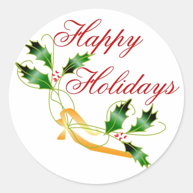 KRW Happy Holidays Holly Runder Aufkleber (Vorderseite)