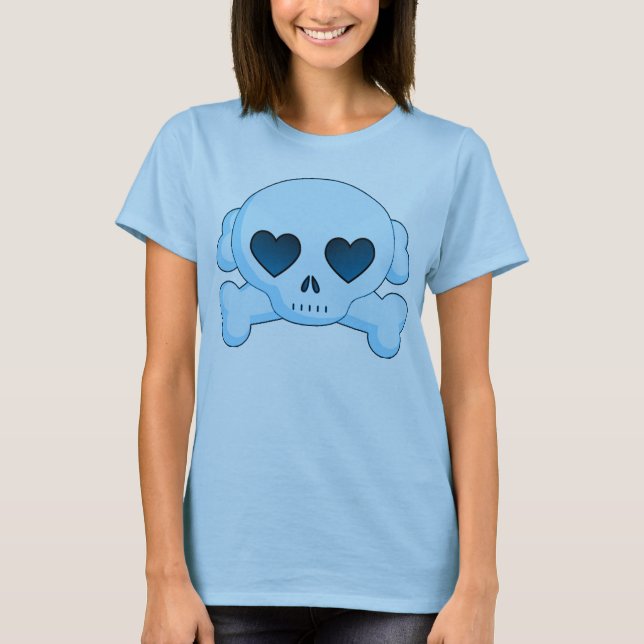 KRW-Herz-Totenkopf mit gekreuzter Knochen-Blau T-Shirt (Vorderseite)