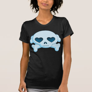 KRW-Herz-Totenkopf mit gekreuzter Knochen-Blau T-Shirt