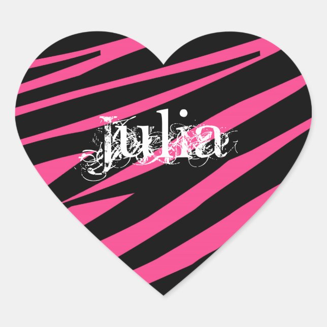 KRW Herz Zebra Rosa und Schwarzer Name Aufkleber (Vorderseite)