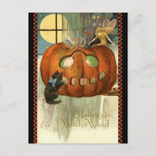 KRW Hexenstab Vintage Halloween Postkarte